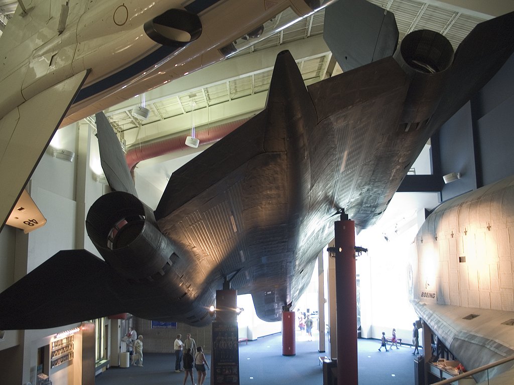 SR-71 Blackbird looms over the lobby of the Kansas Cosmosphere, Hutchinson.  Click for next photo.