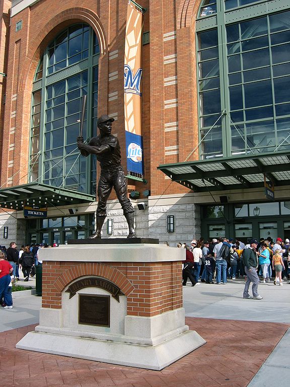 Henry Aaron statue, Miller Park, Milwaukee.  Click for next photo.