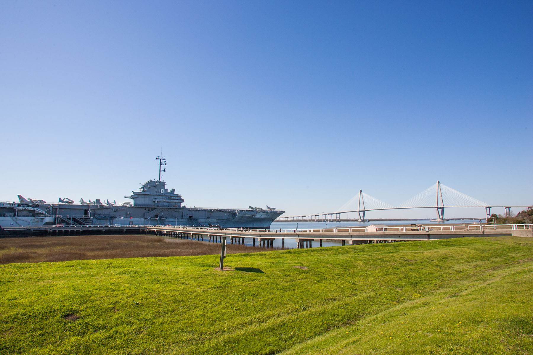USS Yorktown and the Ravenel Bridge, Charleston, South Carolina.  Click for next photo.