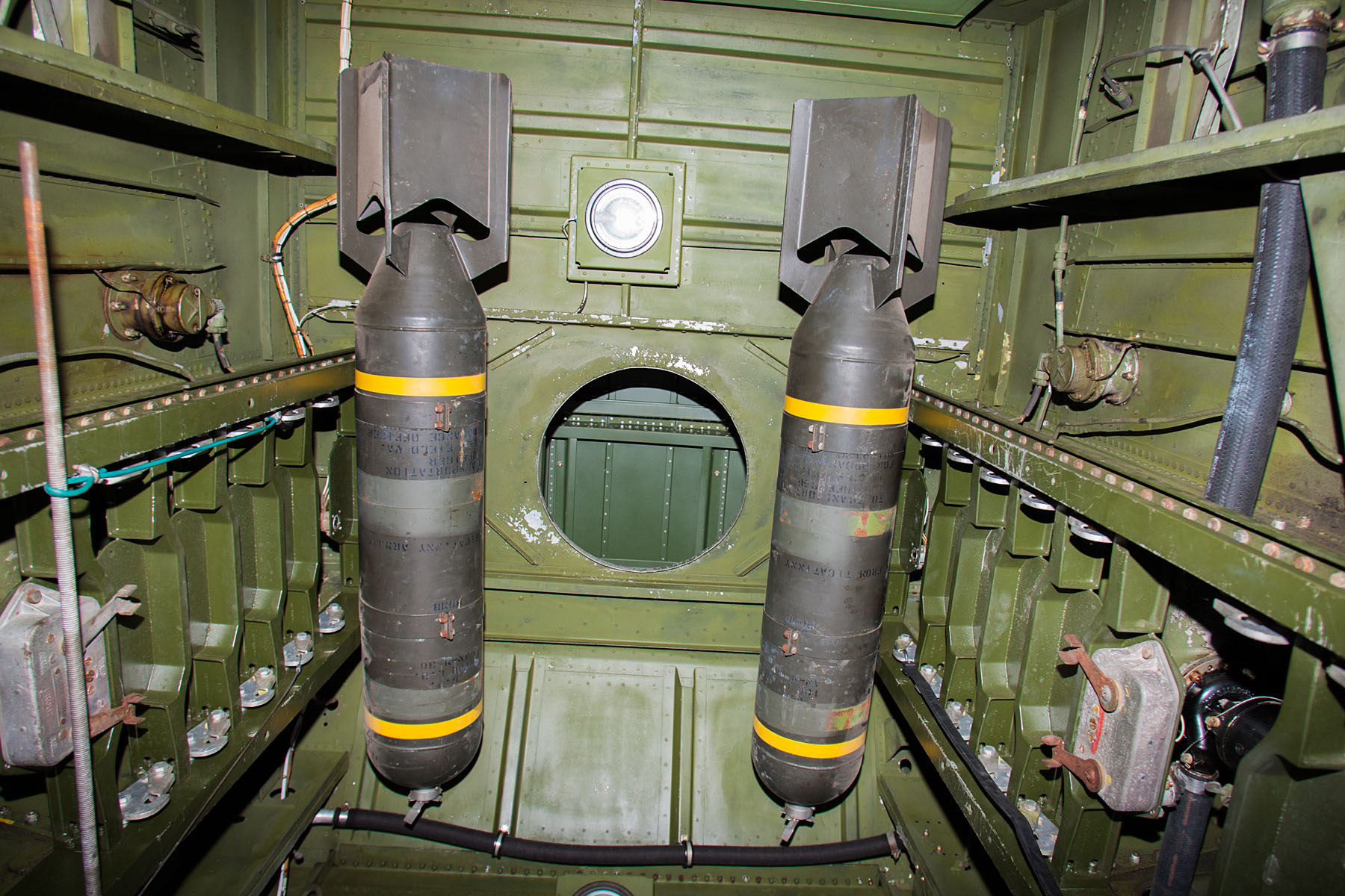 Looking up into the bomb bay of B-25 Mitchell "Tondelayo," Wings of Freedom tour.  Click for next photo.