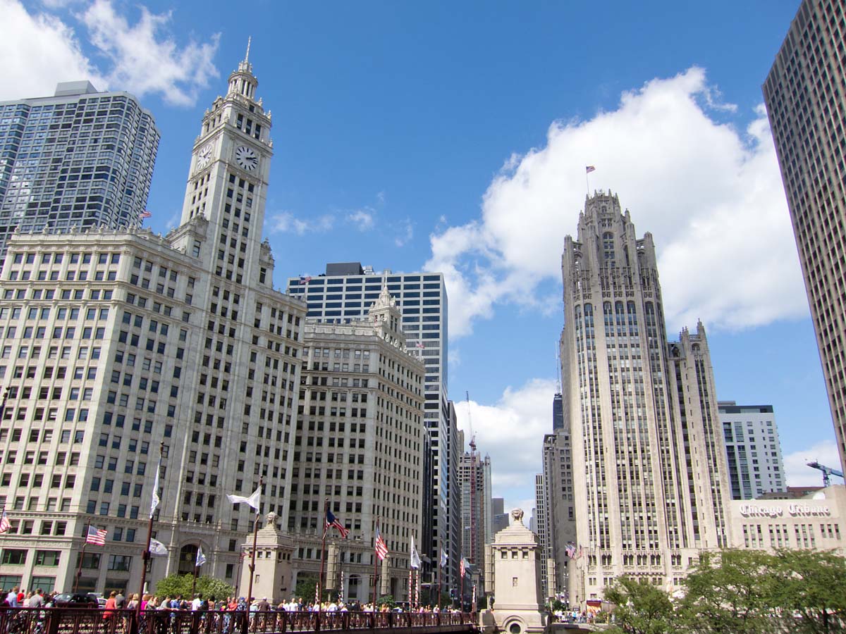 Wrigley Building and Tribune Tower, Chicago.  Click for next photo.