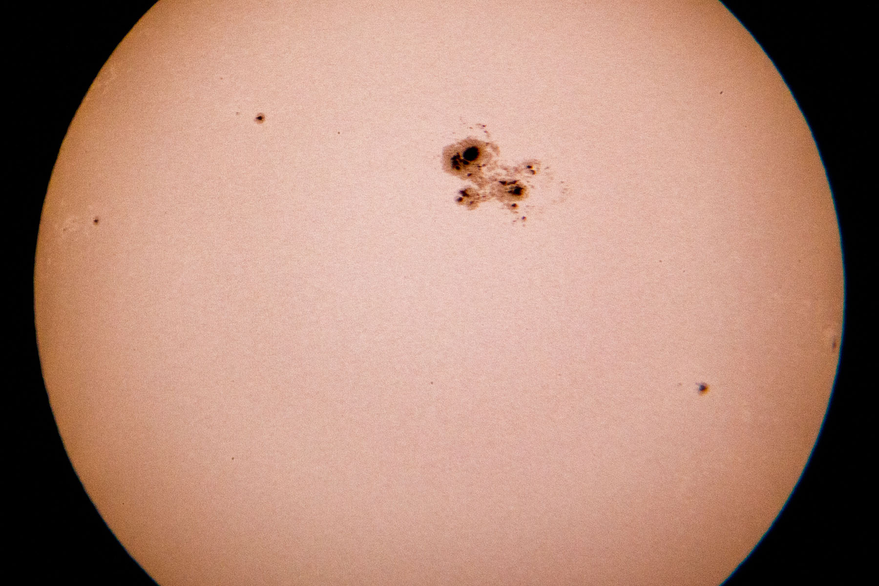 Big sunspot just before the start of a partial solar eclipse, October 23, 2014.  Click for next photo.