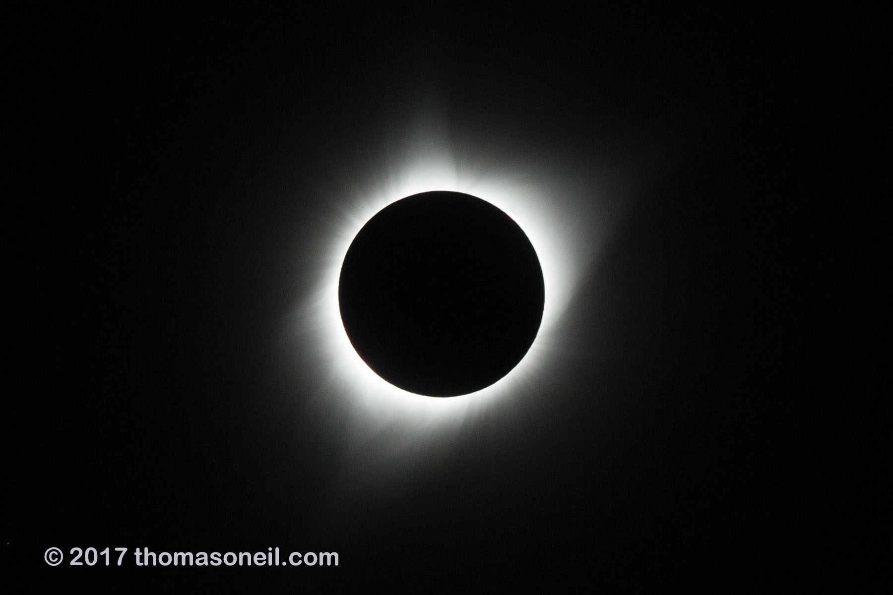 Solar eclipse, Aug. 21, 2017, first image of totality and the corona.  Shutter speed 1/250.  Click for next photo.