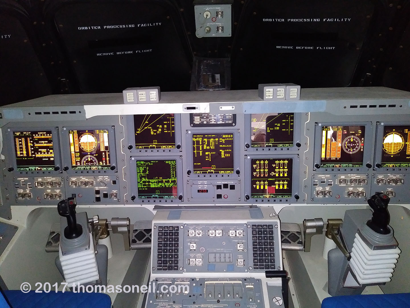 Control panel for Space Shuttle replica Independence, Johnson Space Center, Houston, July 2017.  Click for next photo.