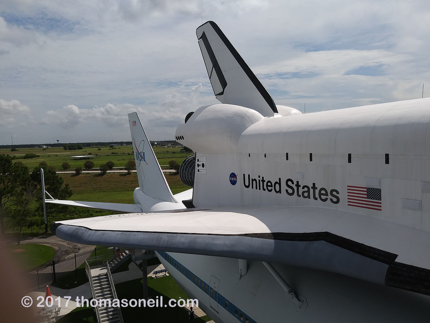 Space Shuttle Independence mounted on 747, Johnson Space Center, Houston, July 2017.  The shuttle is a replica but the 747 is one of those used in the program.  Click for next photo.