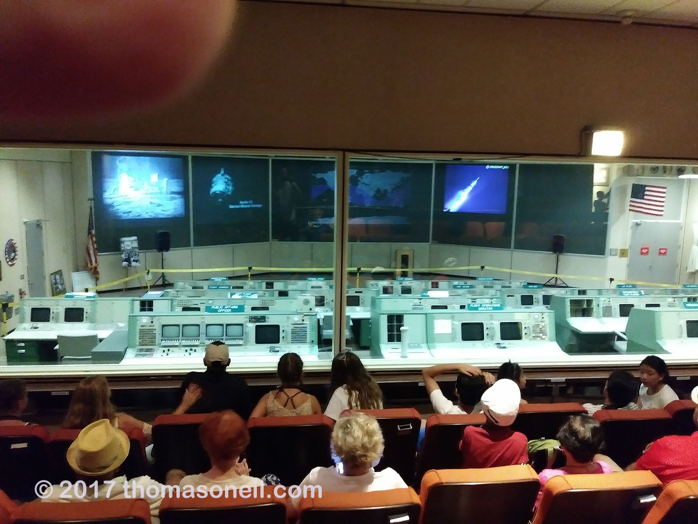 Historic Mission Control, Johnson Space Center, Houston, 2017.  Back when America had ambitions, mission to the Moon were controlled from here.  Click for next photo.