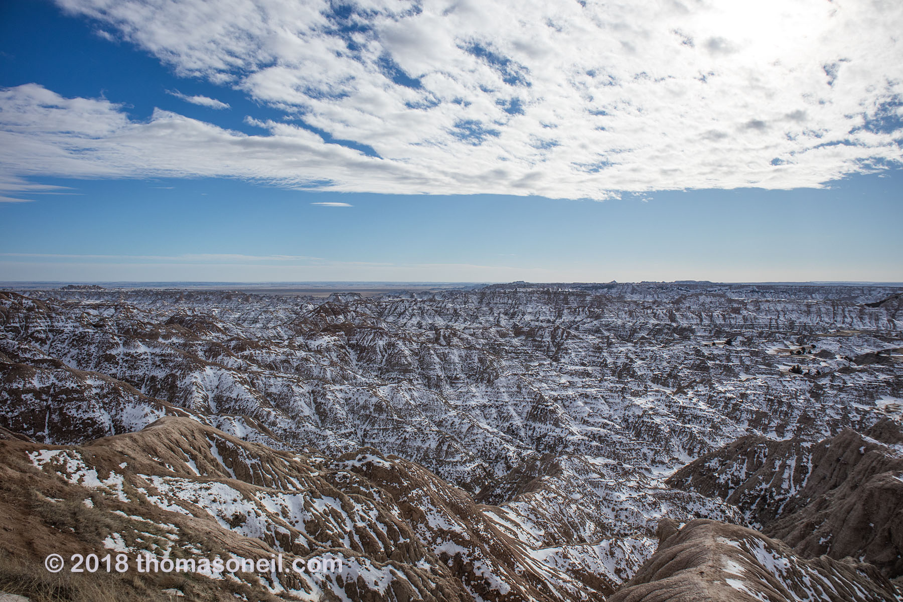 Badlands National Park touched by snow, February 2018.  Click for next photo.