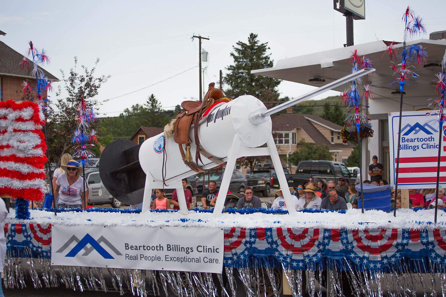 4th of July rodeo parade, Red Lodge, MT, 2021.  Beartooth Billings Clinic float celebrating the vaccination effort.  Click for next photo.
