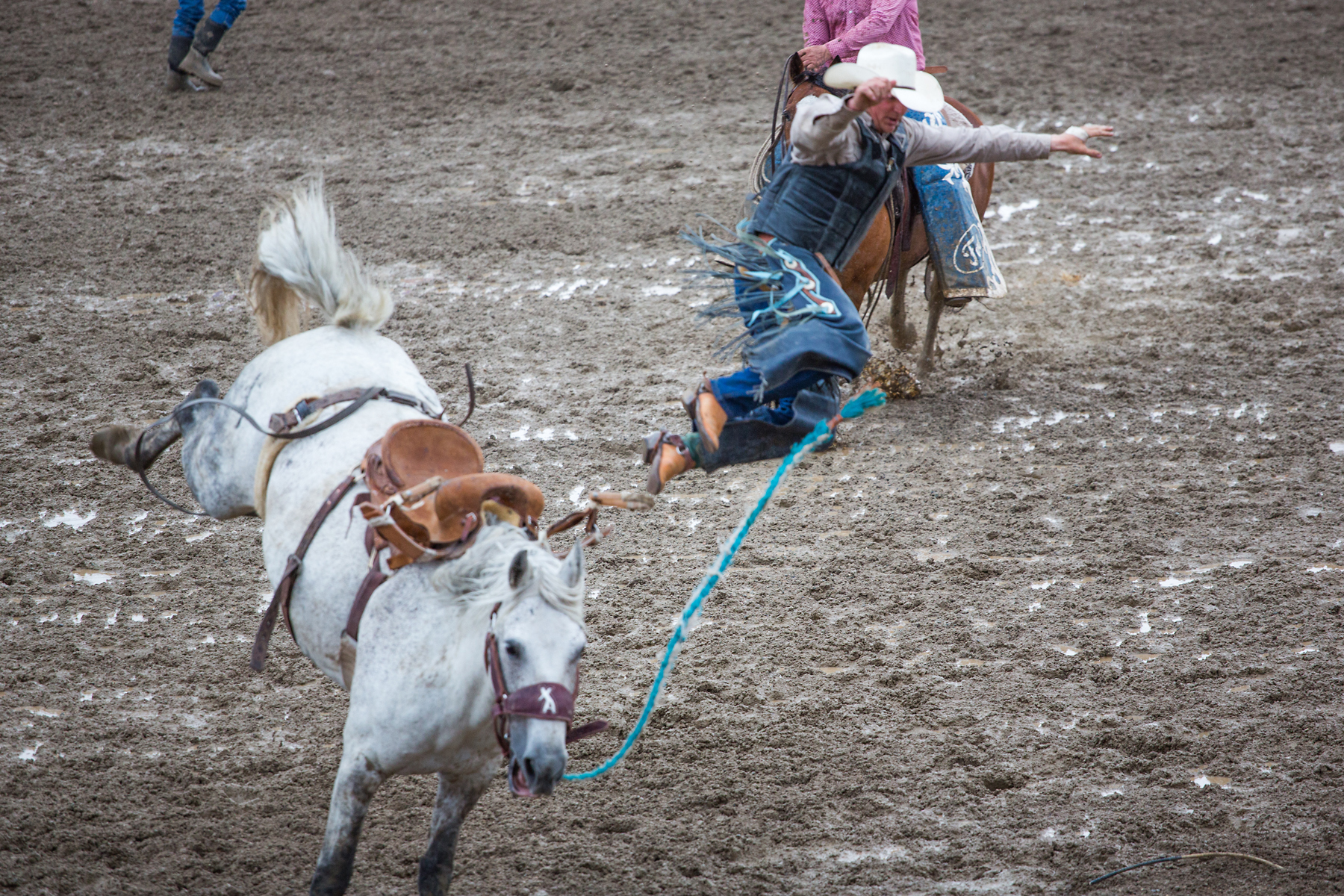 Saddle bronc at Home of Champions Rodeo, Red Lodge, MT, July 4, 2021.  Click for next photo.