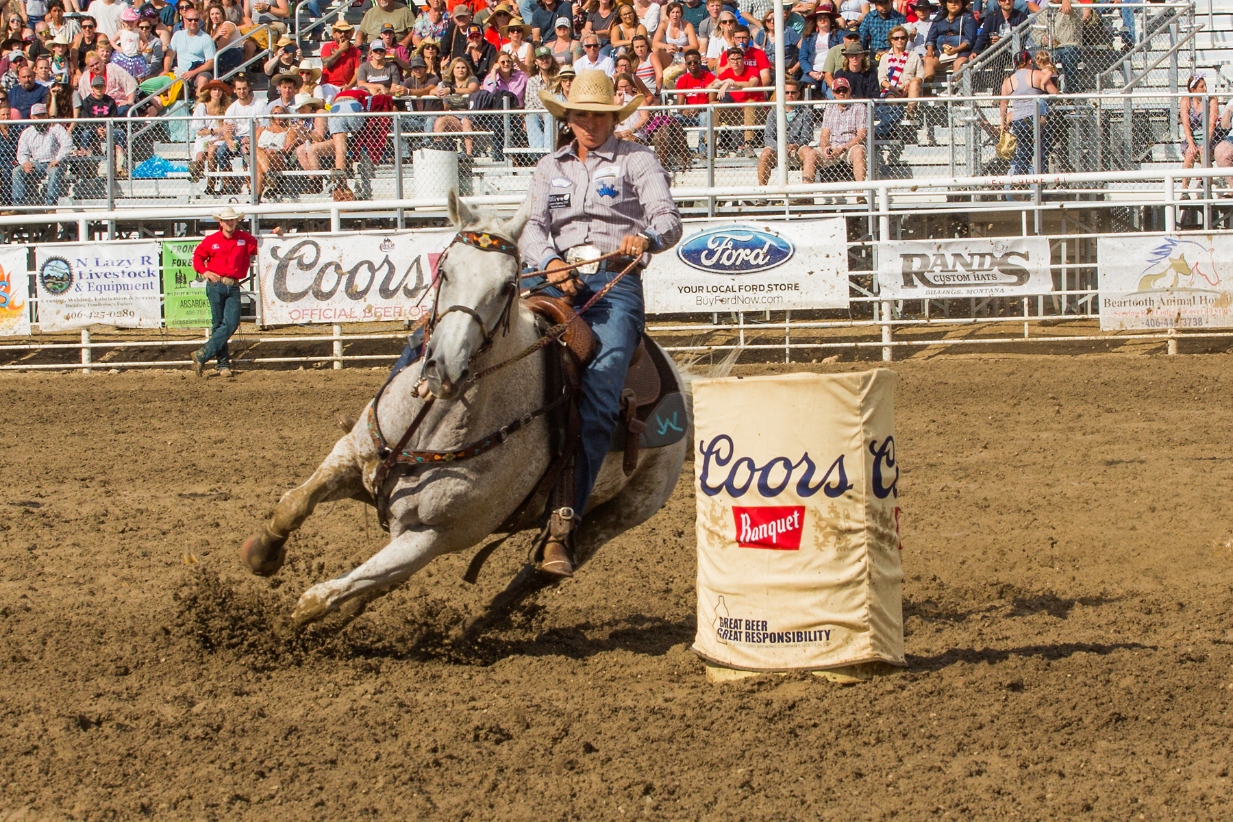Barrel racing at Home of Champions Rodeo, Red Lodge, MT, July 4, 2021.  Click for next photo.