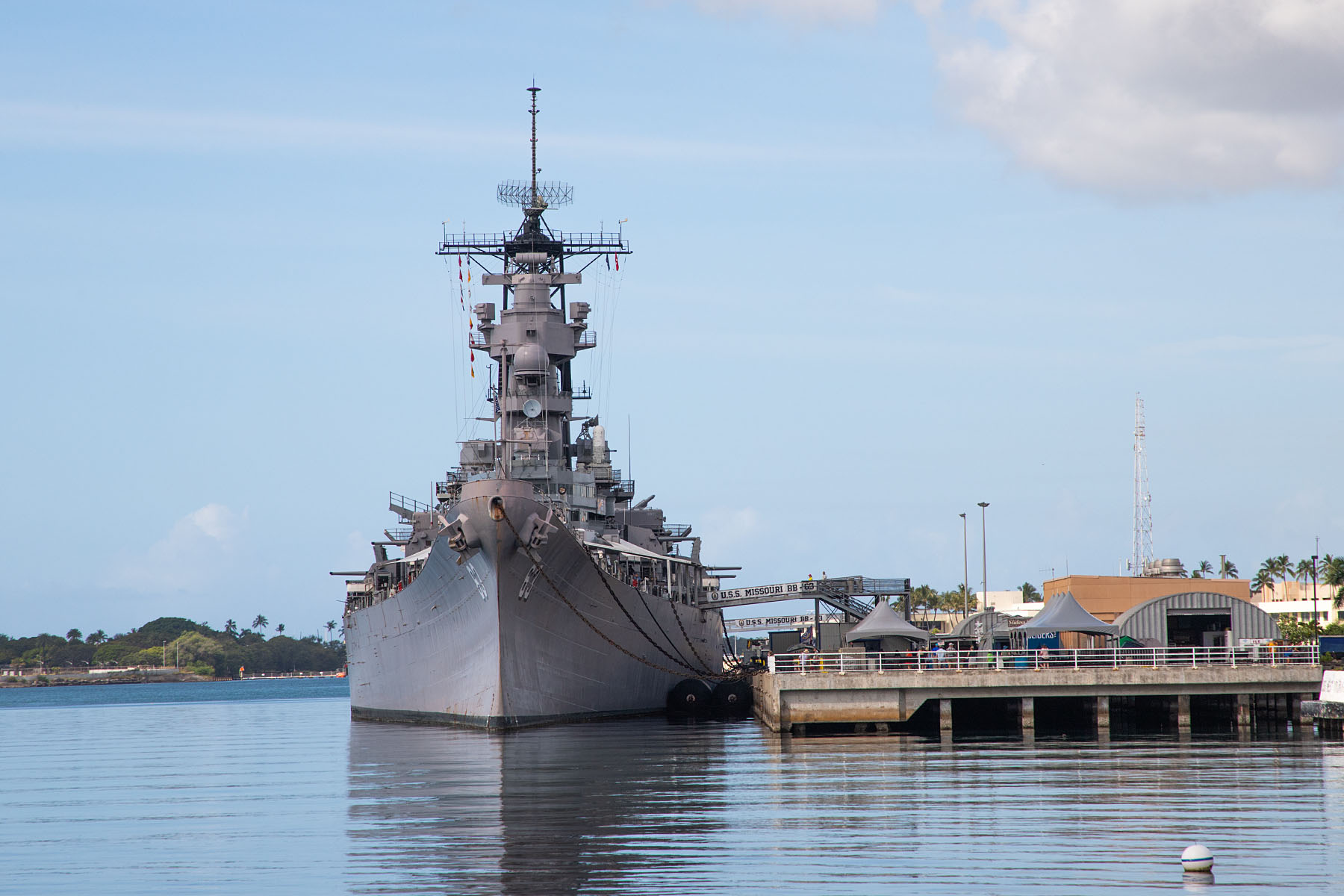 USS Missouri as seen from the USS Arizona Memorial, Pearl Harbor.  Click for next photo.
