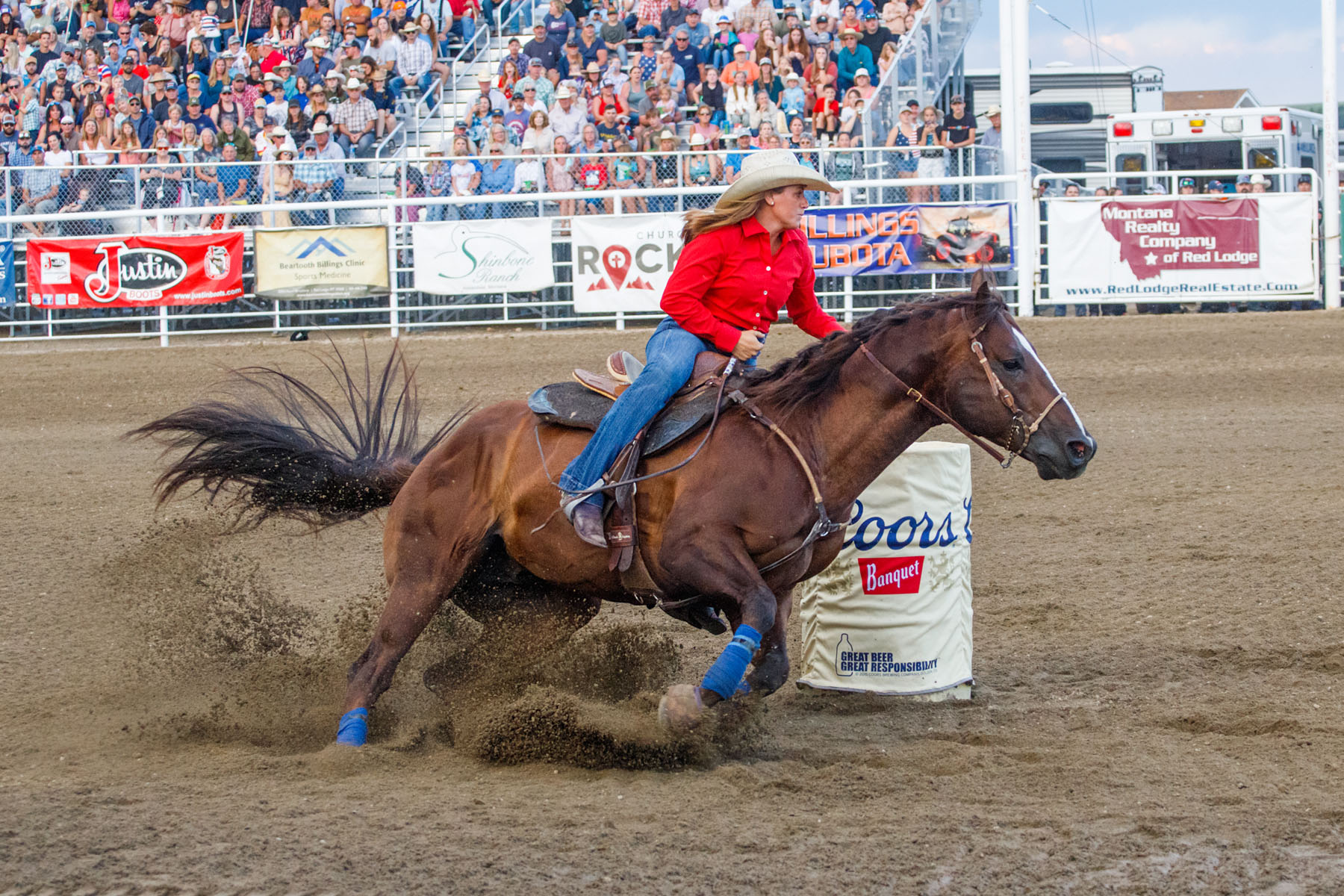 Barrel Racing, Home of Champions Rodeo, Red Lodge, MT.  Click for next photo.