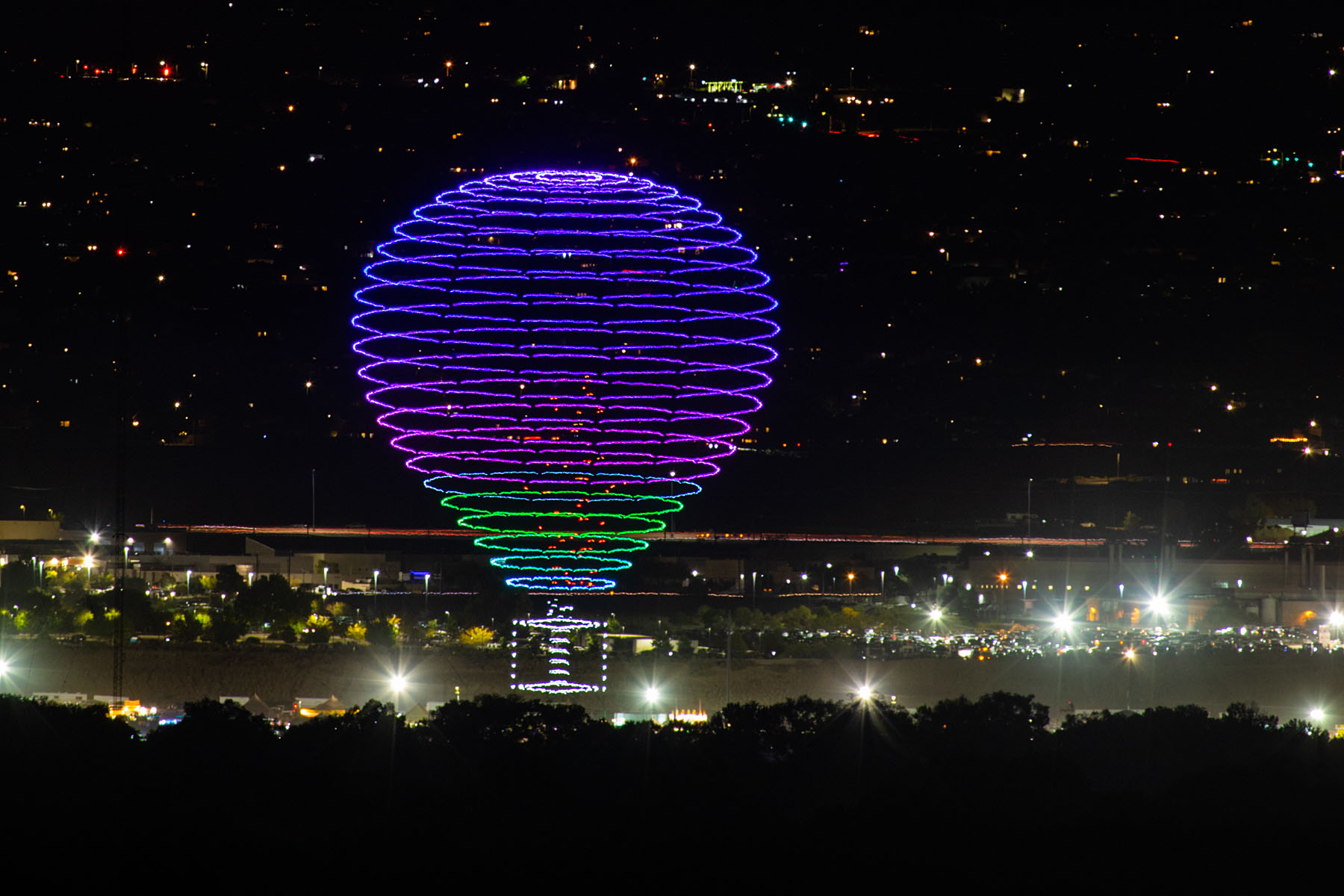 Drone light show, Albuquerque Balloon Fiesta.  Click for next photo.
