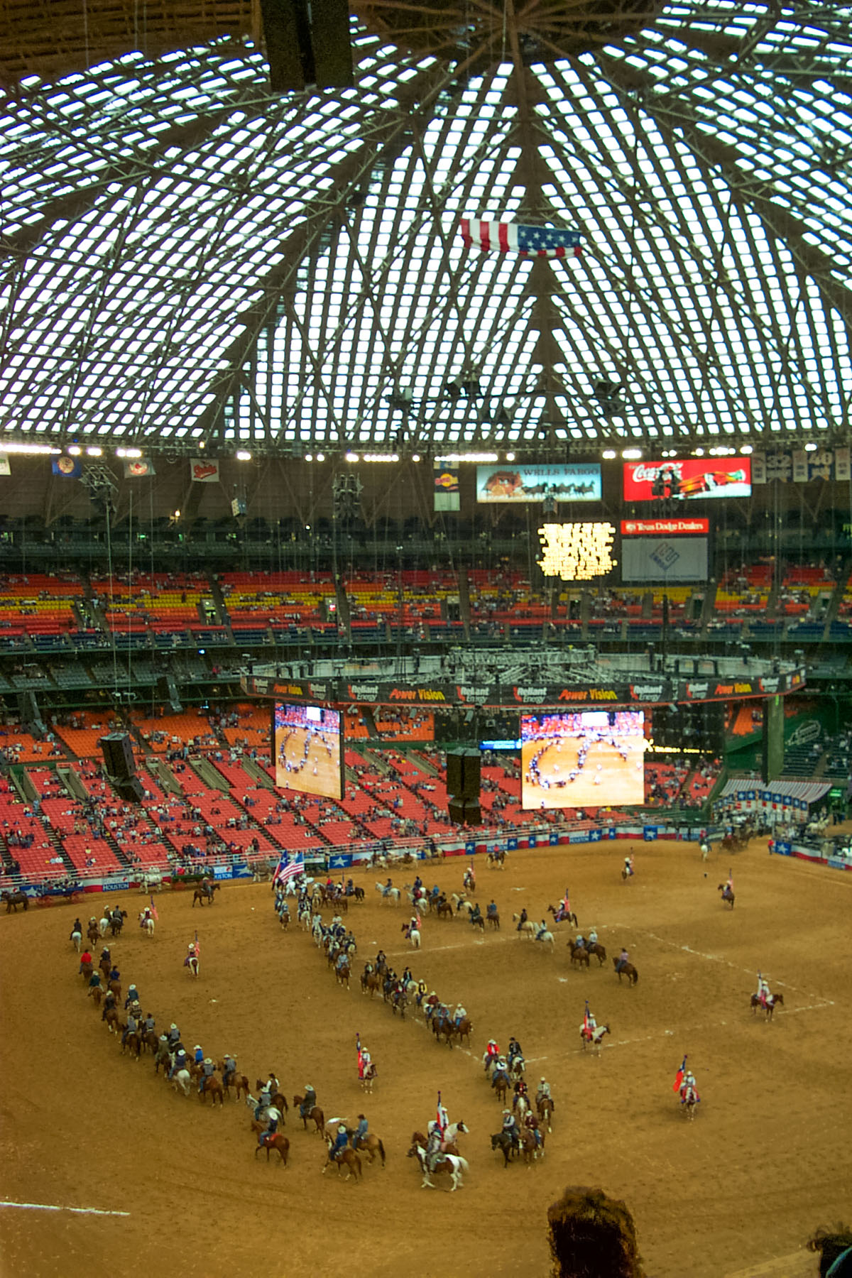 This image of the Houston Astrodome was taken during the Houston Livestock Show and Rodeo in 2000, but I did attend a baseball game there back in 1976.  The Astros moved to their new field in 2000, and the livestock show moved to the new football stadium in 2002.  Although there have been some redevelopment plans, the historic structure sits empty and unusable as of 2024.  Click for next photo.