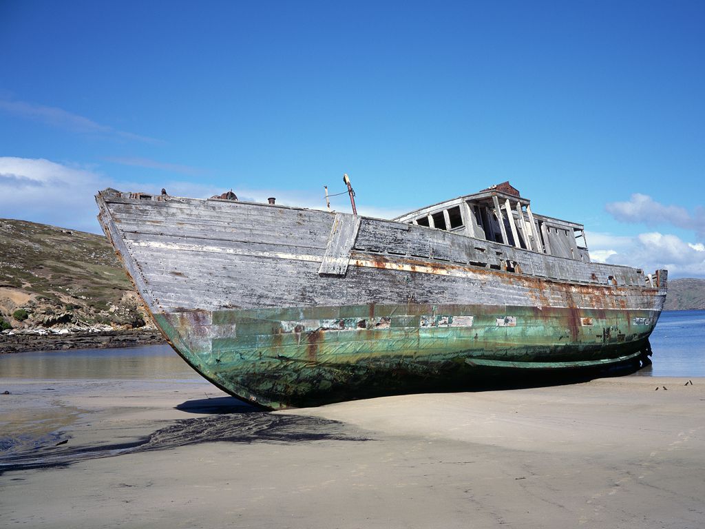 Canadian submarine tender wreck, New Island, Falklands.  Click for next photo.