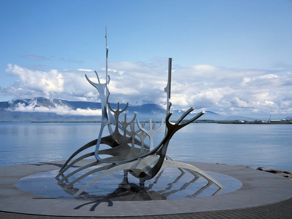 Viking ship sculpture in Reykjavik, Iceland, 2003.  Click for next photo.