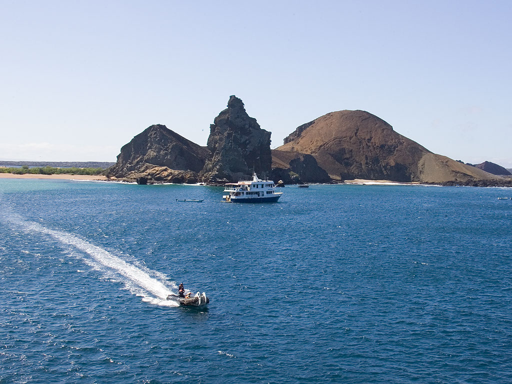 Zodiac returns from Santiago Island, Galapagos.  Click for next photo.