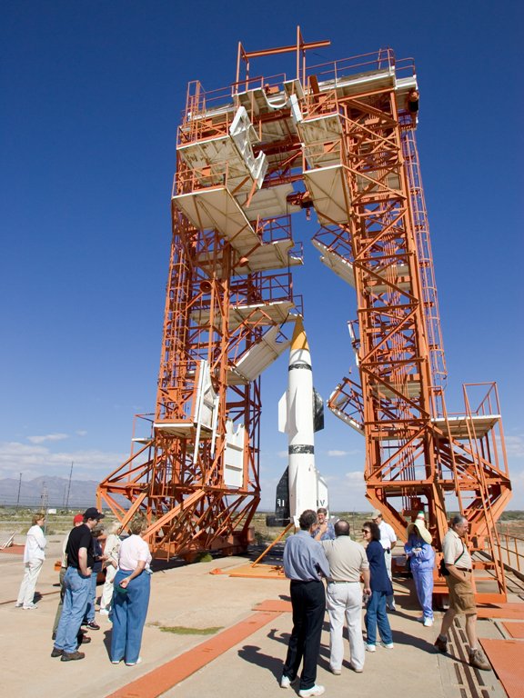 V2 launch platform, White Sands Missle Range, New Mexico, 2004.  The rocket is a Hermes, which was an American development based on the German V2.  Click for next photo.