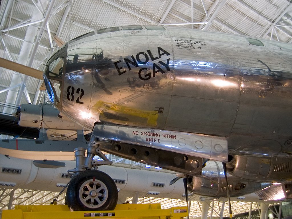 The Enola Gay at the Steven F. Udvar-Hazy Center near Dulles Airport in Chantilly, Va., a new branch of the National Air and Space Museum.  The Enola Gay is credited with saving the lives of hundreds of thousands of US servicemen in WWII.  Click for next photo.