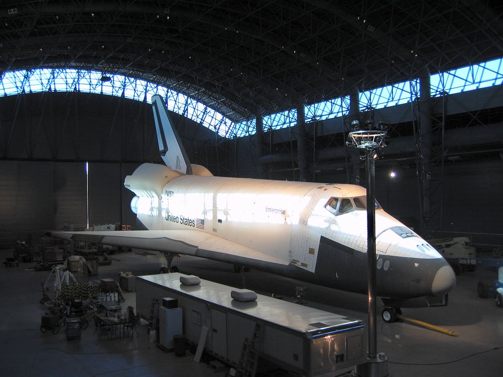 At the new Air and Space museum, the Space Shuttle Enterprise, which was used for approach and landing tests during development of the shuttle program.  Click for next photo.