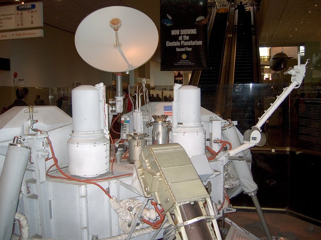 Before Pathfinder and Explorer there were the two Viking landers, which landed on Mars and returned photos in 1976.  National Air and Space Museum, Washington.  Click for next photo.