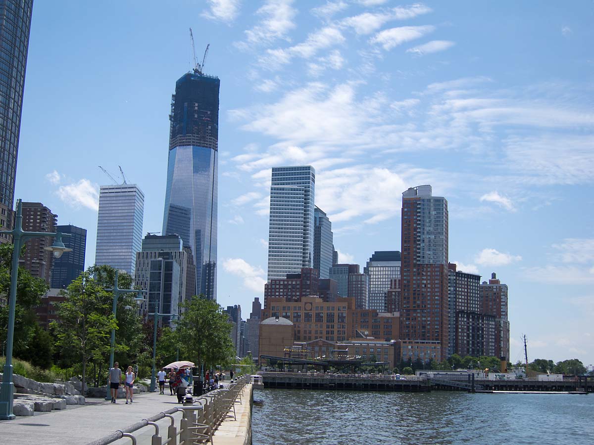 Looking south along the Hudson, One World Trade Center under construction, New York.  Click for next photo.