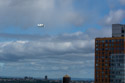 The Space Shuttle Enterprise heading up the Hudson River on April 27, 2012 during its transport from Washington to New York, where it will be displayed at the Intrepid museum.