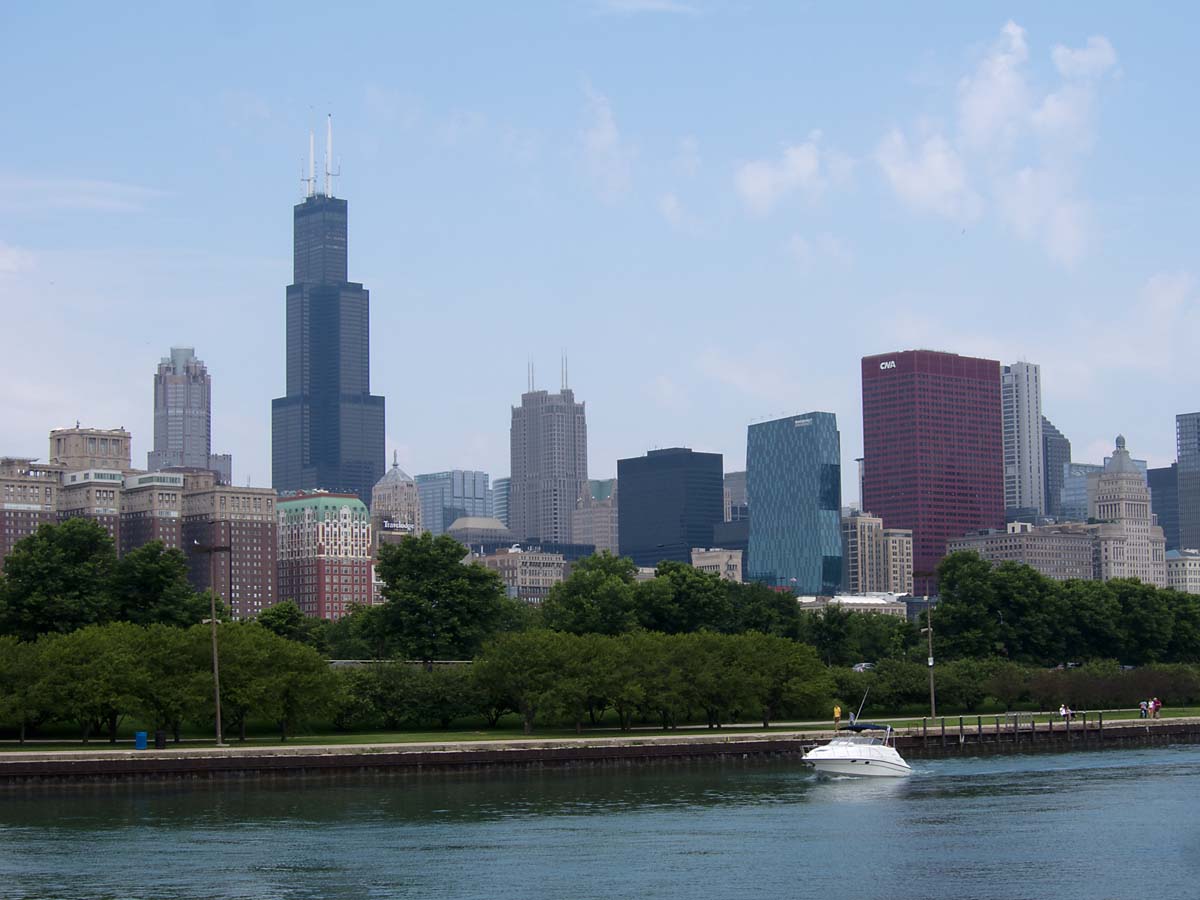 A view of Chicago from just off shore in Lake Michigan.  Theres the Willis Tower again.  Click for next photo.
