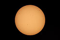 A week after the eclipse, the moon is gone and there are more sunspots.  Shot through Televue telescope with M100 camera, prime focus.