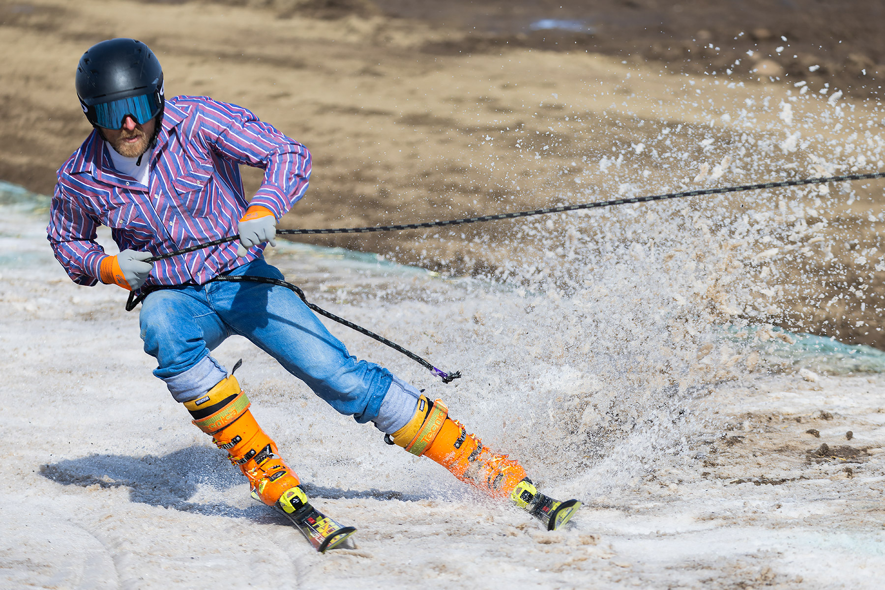 Same competitor as wipeout in previous image, trying again, Ski Joring National Finals.  Click for next photo.