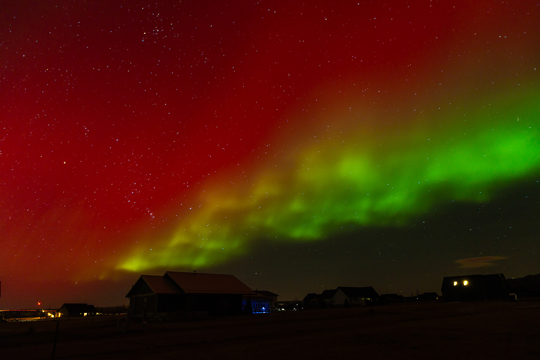 Northern Lights over Red Lodge, Montana, looking east.  Click for next photo.