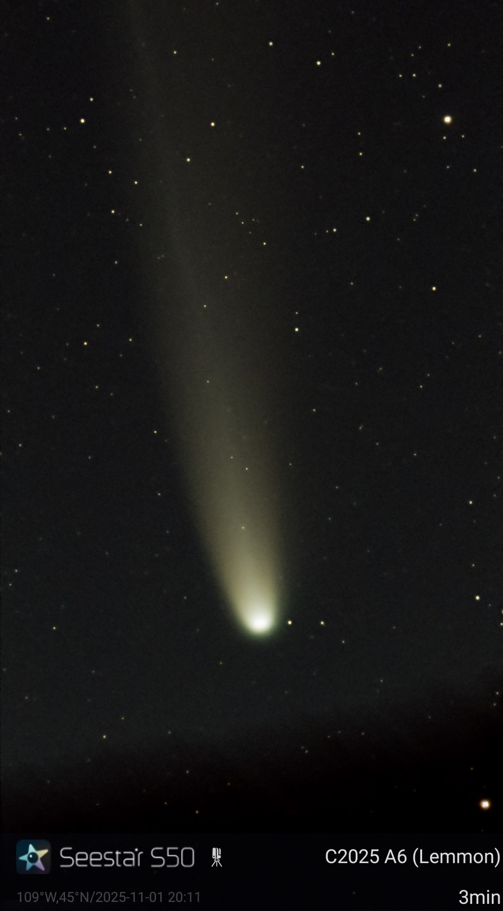 Comet C/2025 A6 aka Comet Lemmon setting over Red Lodge Mountain.  Click for next photo.